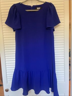 DKNY Cobalt Blue Flutter Sleeve Ruffle Dress